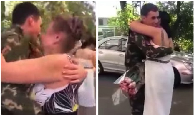 Չտեսնված հուզիչ կադրեր, երբ զինվորին դիմավորում են տան բակում․ տեսանյութ